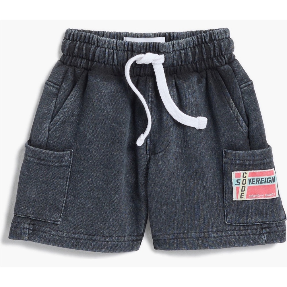 Acid Wash Black Soft Terry shorts with Cargo Pocket Detail NWT